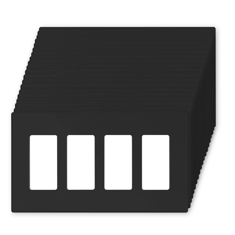 ELEGRP 4-Gang Screwless Decorative Wall Plates, Mid-Size Unbreakable Thermoplastic Faceplate Cover for Decorator Receptacle Outlet Switch, UL Listed (20 Pack, Matte Black)