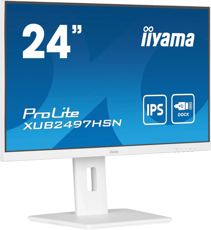 iiyama XUB2497HSN-W2 24 inch IPS (White Bezel) USB-C Dock Display 65W Charging, 4ms, Full HD 1920x1080, RJ45/HDMI/DP, 1 x DP-OUT(MST), 4 x USB Hub, Height Adjustable Stand, TUV-GS, 5 Yr Warranty
