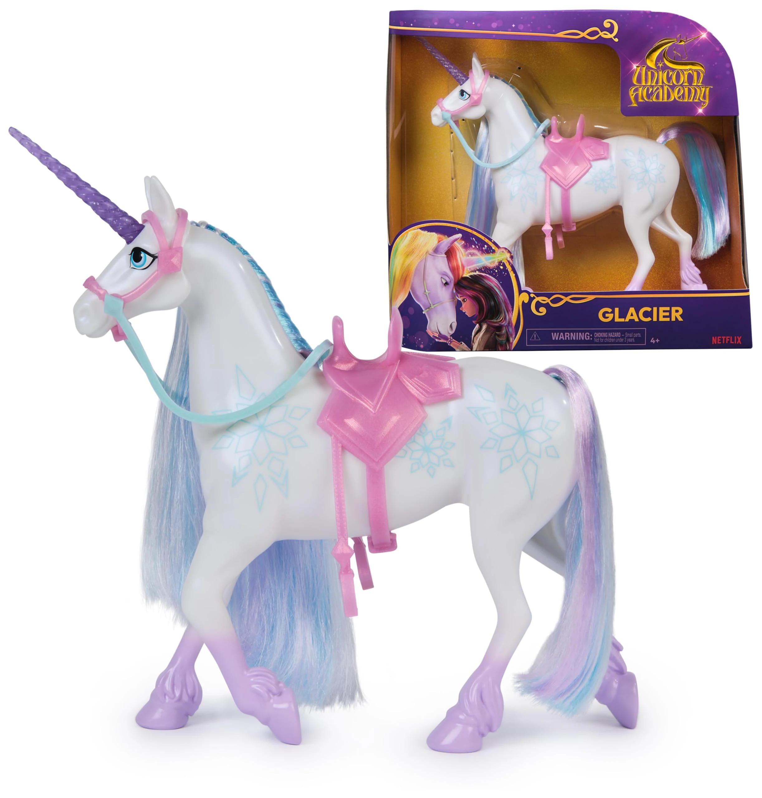 Unicorn Academy, Glacier Unicorn with Head Movement, 2 Riding Accessories, 27.9cm, Compatible with Layla Fashion Doll, Dolls and Unicorn Toys for Girls