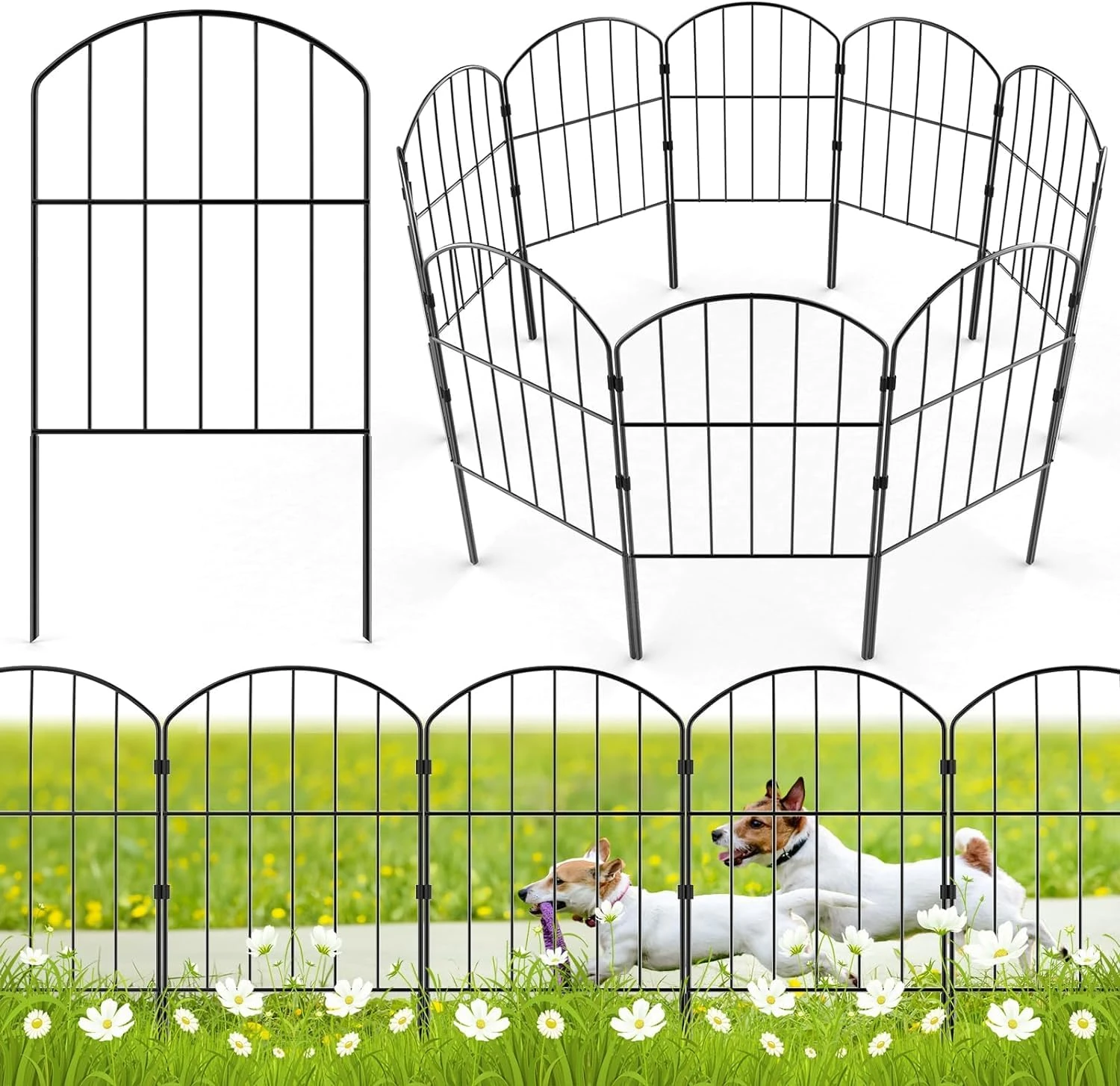 WELDUN Garden Fence, Total 320CM(L) x 61CM(H) 10 Pcs Fencing Animal Barrier, Rustproof Metal Fence Panels, Decorative Fences and Borders for Dogs, Flower Bed, Patio
