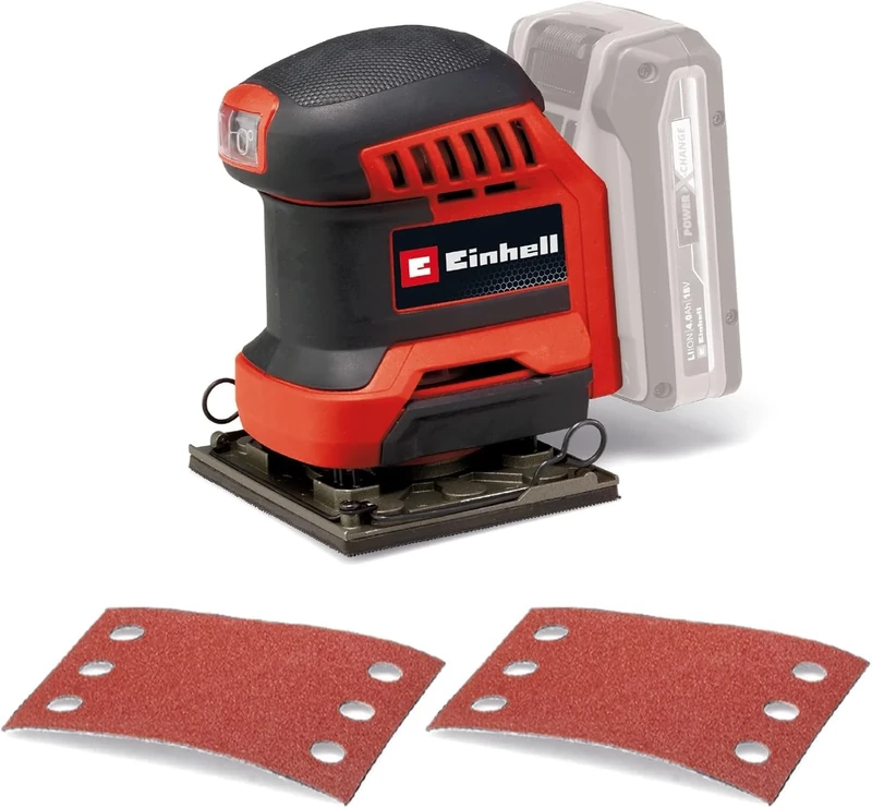 Einhell Power X-Change Cordless Random Orbital Sander - 18V Finishing with 2 x P120 Sanding Plads - TE-OS 18/133 Li Oscillating Palm for Wood (Battery Not Included)