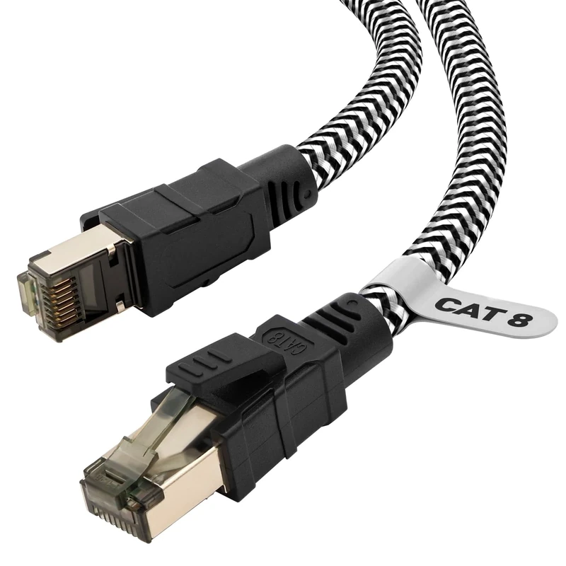 Ethernet Cable, Cat 8 Internet cable,7M Nylon Weaving Lan Cable,40Gbps 2000MHz High Speed Network Cable,S/FTP Copper Wires Shielded and Nickel Plated Rj45 Connector for Ps5/Laptop/Router/Game/Modem