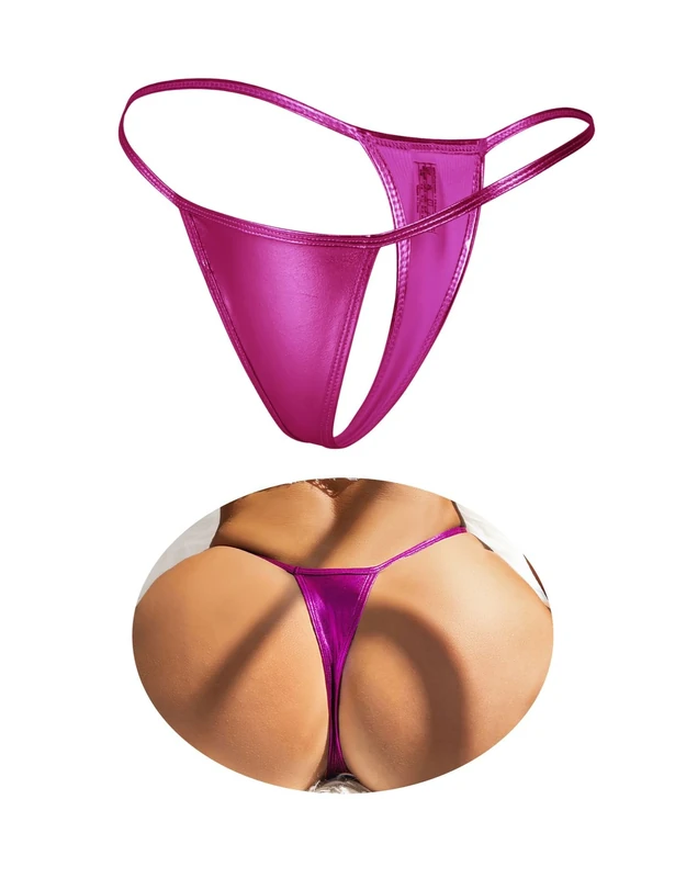 ohyeahlady Women's Shiny G-strings Sexy Micro Thongs T-back Tangas Briefs Low Rise Hipster Panties Underpants Plus Size Underwear Pack of 1 Purple Size UK 8-12