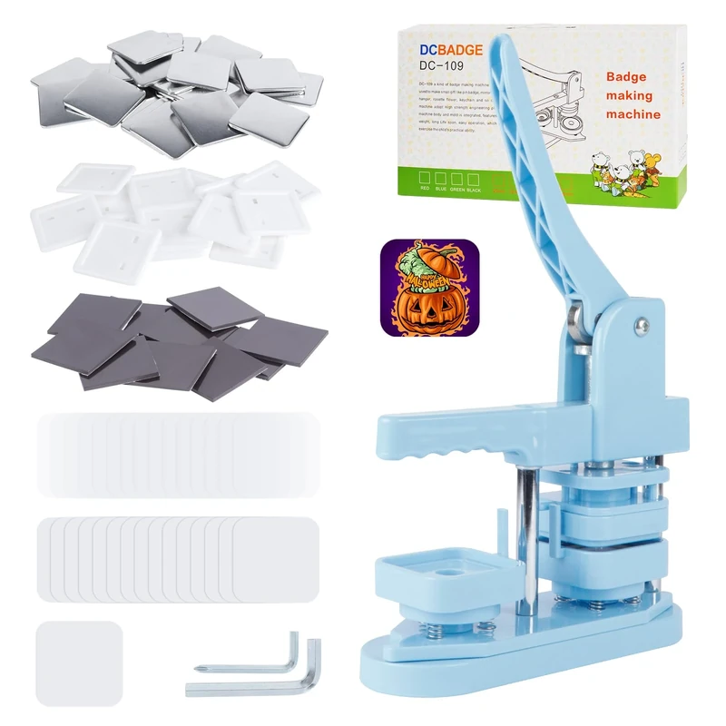 MK.Bear 50mm/1.97 Inch Square-Shaped Fridge Magnet Button Maker Machine With 100 Pcs Supplies for DIY Refrigerator Magnets