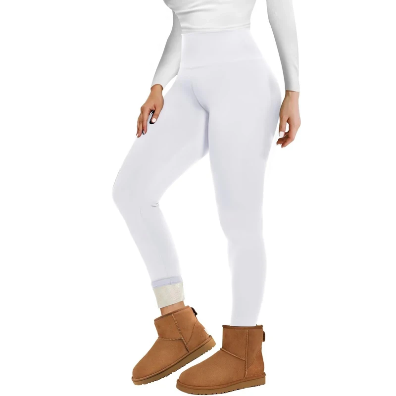 TNNZEET Fleece Lined Leggings Women UK High Waisted Thermal Pants Womens in Winter(White,S)