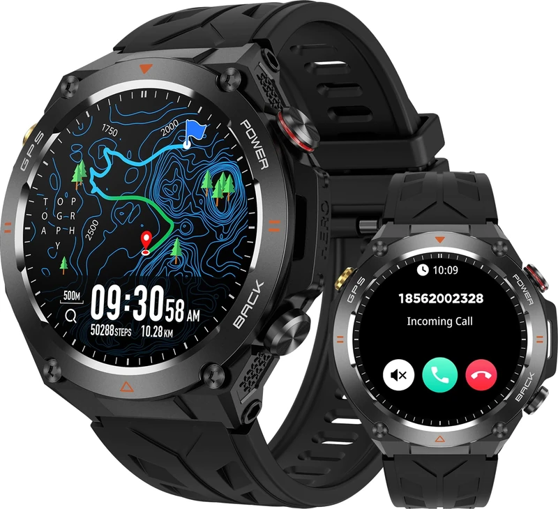 findtime GPS Smart Watch Running Watches with Bluetooth Call, Fitness Tracker Heart Rate Monitor Sleep Tracker Pedometer Step Counter, Compass Waterproof Military Smartwatches for Android iOS Phones
