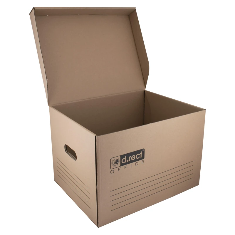 D.RECT Pack of 12 Archive Box 2100 Storage Box 431 x 333 x 294 mm Hinged Lid Box Filing Box Brown