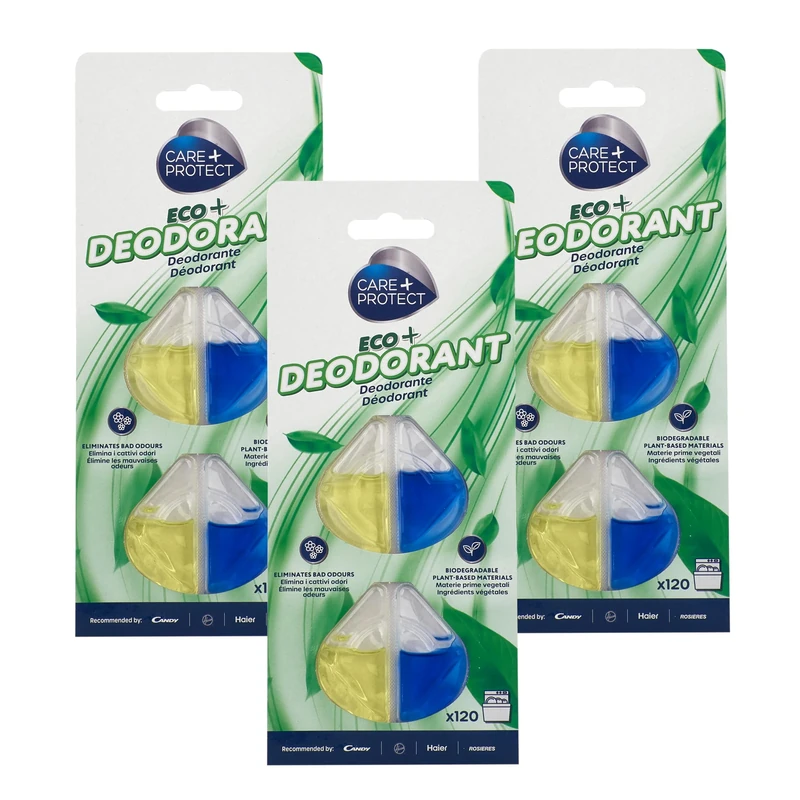 CARE+PROTECT ECO+ Deodorant for Dishwasher - Eliminates Bad Odours - Long-Lasting Lemon Fragrance - Maxi Pack 3x 2 Shells