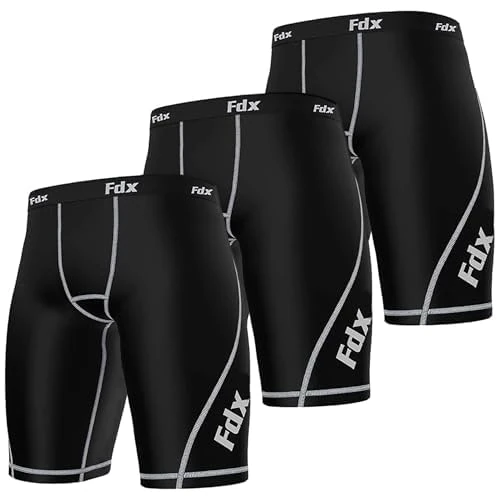FDX Compression Shorts Mens - Quick-Drying, Soft, Breathable Boxer Underwear - Sports, Base Layer Trunks for Gym Workout, Fitness Training, Running, Cycling and Rugby (Black (Pack of 3), X-Large)