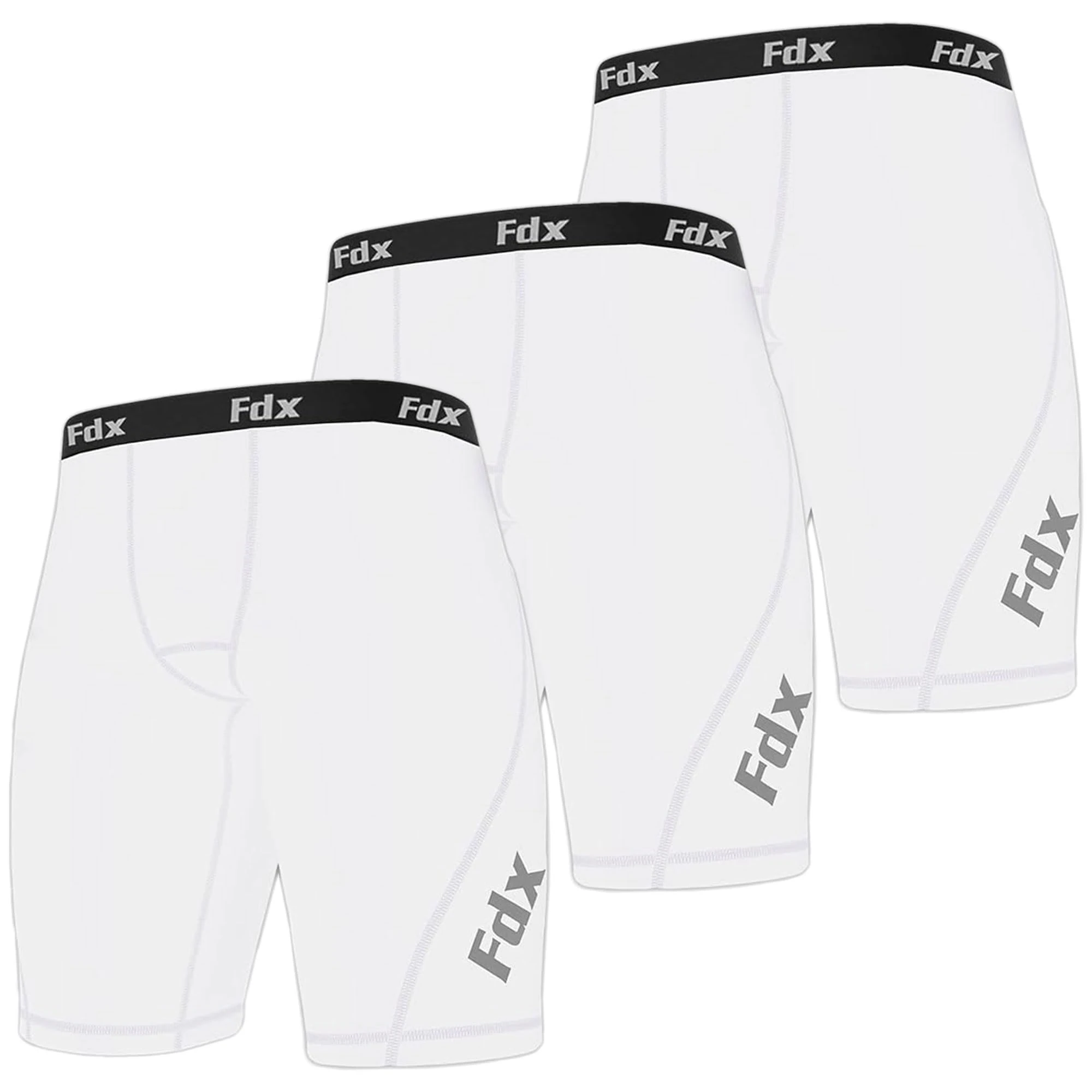 FDX Compression Shorts Mens - Quick-Drying, Soft, Breathable Boxer Underwear - Sports, Base Layer Trunks for Gym Workout, Fitness Training, Running, Cycling and Rugby (White (Pack of 3), X-Large)