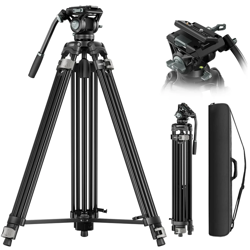 SIRUI Video Tripod with Quick Release Mechanism, Heavy Duty 75" Camera Tripod with 360° Fluid Head Compatible for DJI RS, for Manfrotto QR Plate for Camcorder, -65°/90°Tilt, Max Load 10kg, AVT-01