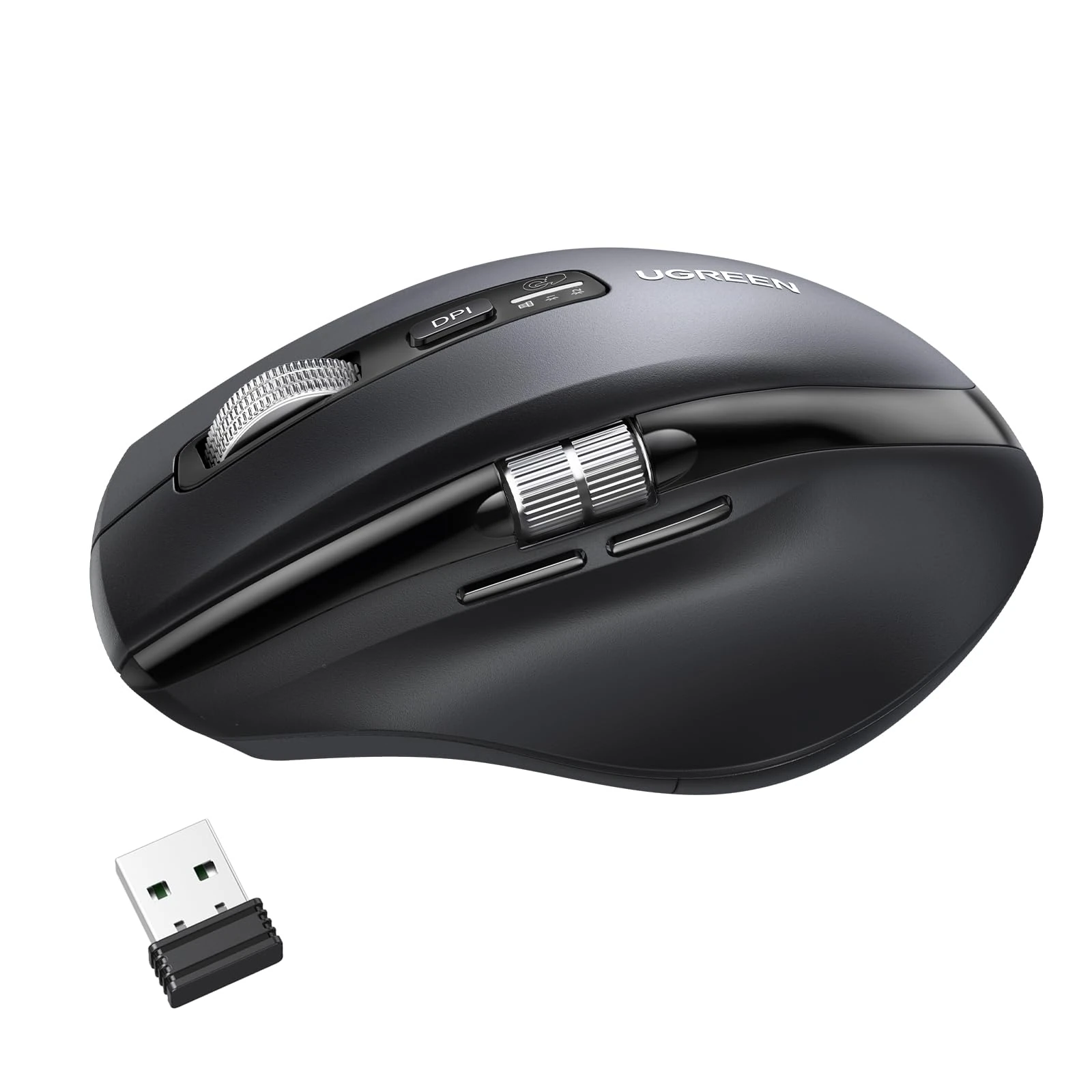 UGREEN Wireless Mouse, Scrolling Master with Ultra-fast Speed, Bluetooth & 2.4G Dual Modes, Silent Ergonomic Mouse with 5000 DPI Adjustable, 6 Buttons, Connects Up to 3 Devices, 10M Connection