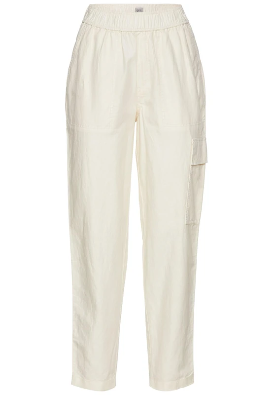 camel active Women's Loose fit Trousers Made of Linen Mix, Bone White, 32W x 30L