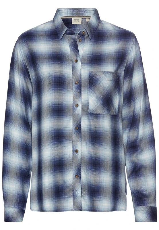 camel active Women's Checked Blouse Made of Pure Viscose, Blue Chequered, S