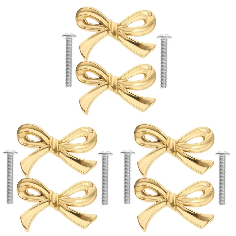 DOITOOL Brass Bow Shape Cabinets Knobs Gold Drawer Pulls Decorative Bow Knobs Cupboard Pull Handles for Home Kitchen Cabinet Hardware Cupboard Dresser Wardrobe and Drawer Pulls - 6 Pack - Image 1
