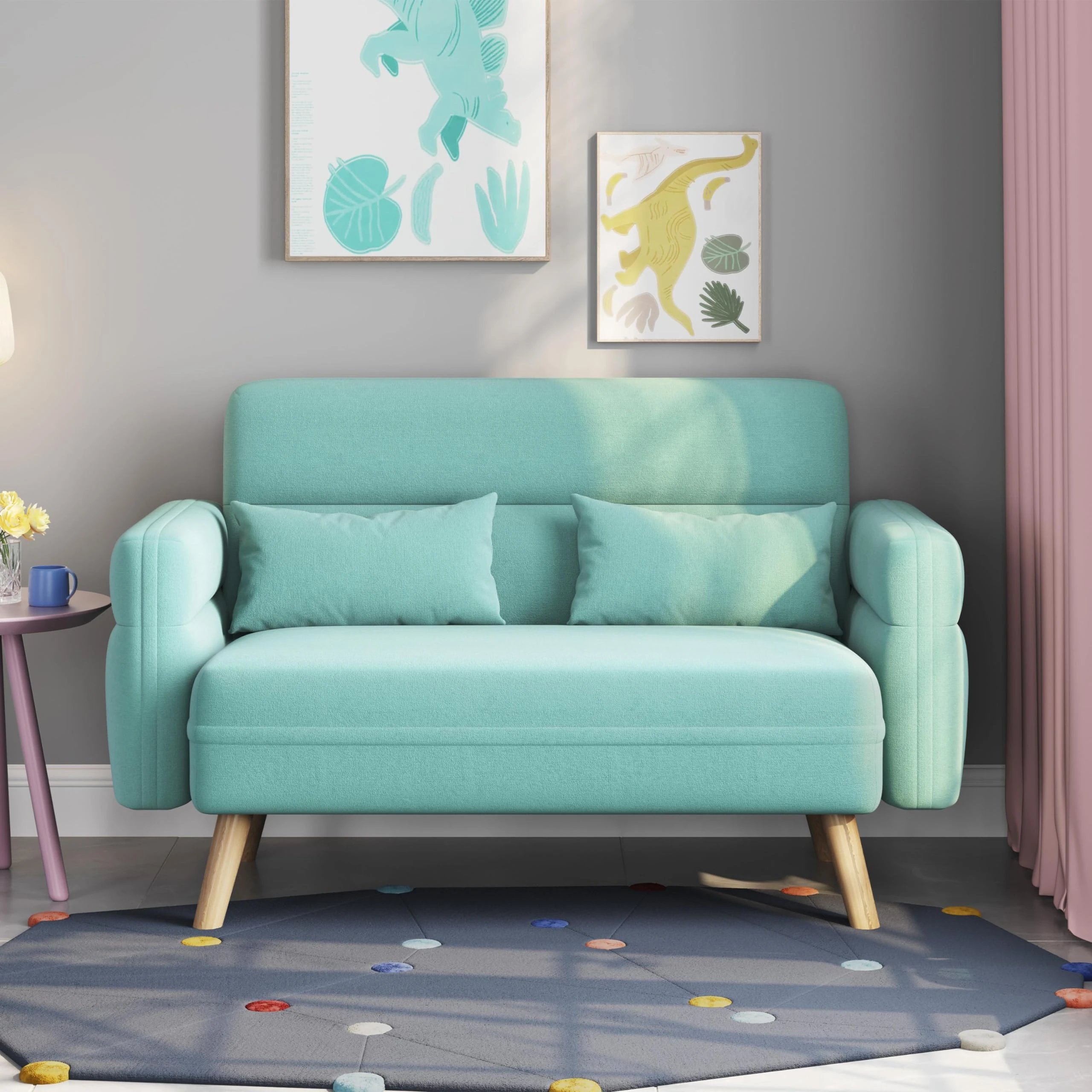 Yaheetech Small Modern Fabric Loveseat Small Sofa Upholstered Couch 116cm Futon Settee Lounge with Tapered Legs for Dorm/Office/Bedroom/Living Room Furniture Aquamarine