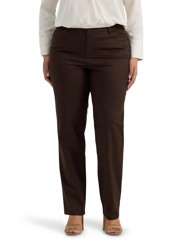 Lee Women's Plus Size Wrinkle Free Relaxed Fit Straight Leg Pant, Espresso, 22 Long