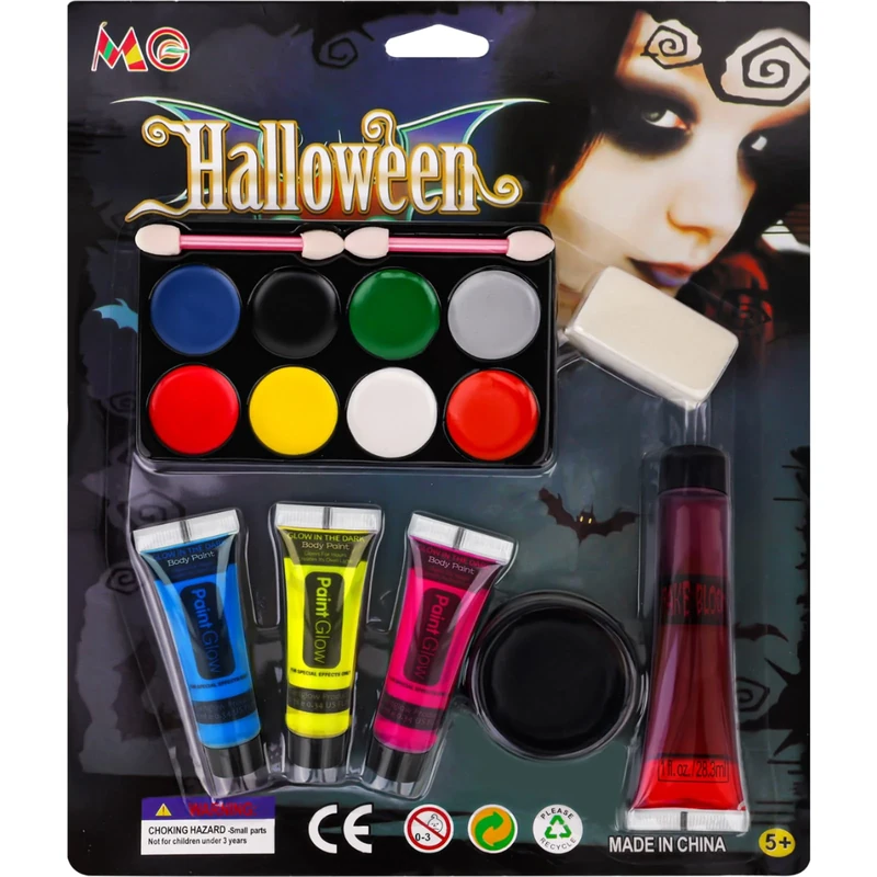 8 Colors Face & Body Paint Palette Kit + 1 Black Cream Face Body Paint + Washable Fake Blood + 3 UV Glow Colors, Non-Toxic Hypoallergenic for Halloween SFX Makeup Cosplay Joker Costume Parties