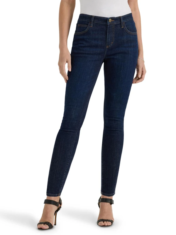 Lee Women's Legendary Mid Rise Skinny Jean, Dark Strides, 14 Short