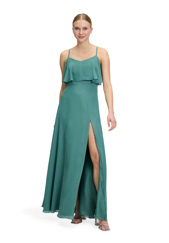 Vera Mont Women's Evening Dress with Flounce, Bright Eucalyptus, 8