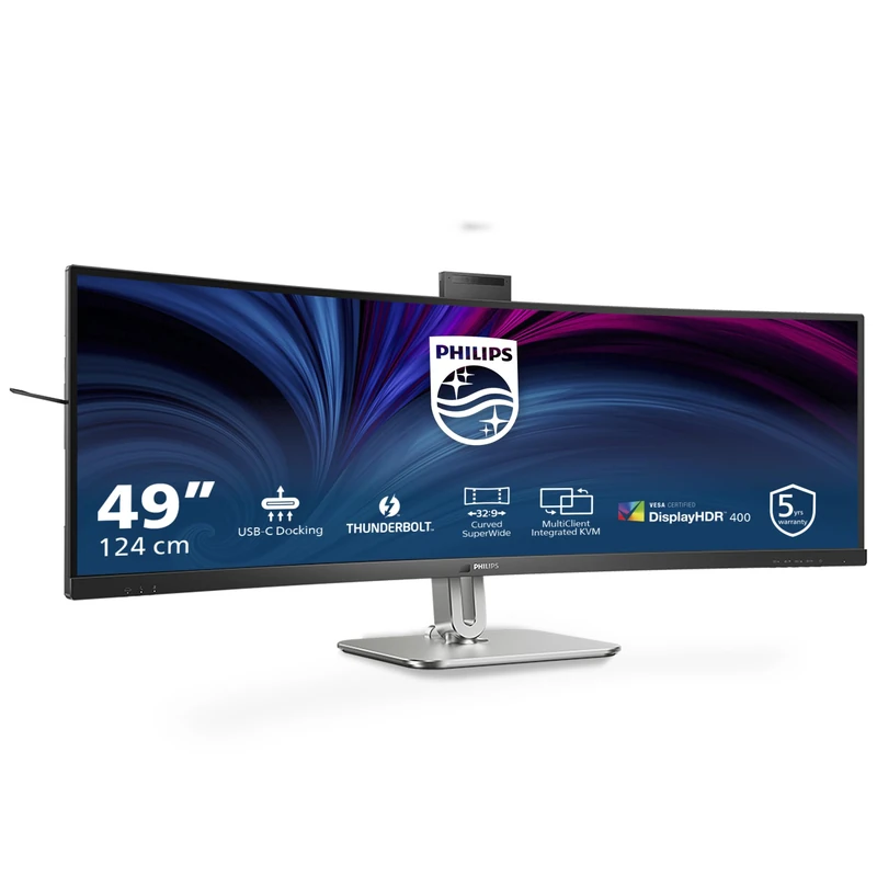 Philips 49B2U6903CH - 49 inch DQHD curved monitor, webcam, microphone, RJ45, height adjustable (5120x1440, HDMI, DisplayPort, USB-C, USB Hub) black