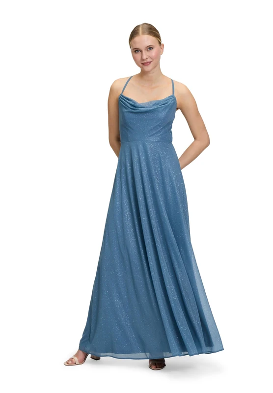 Vera Mont Women's Cowl Neck Evening Dress, Light Blue/Grey, 14