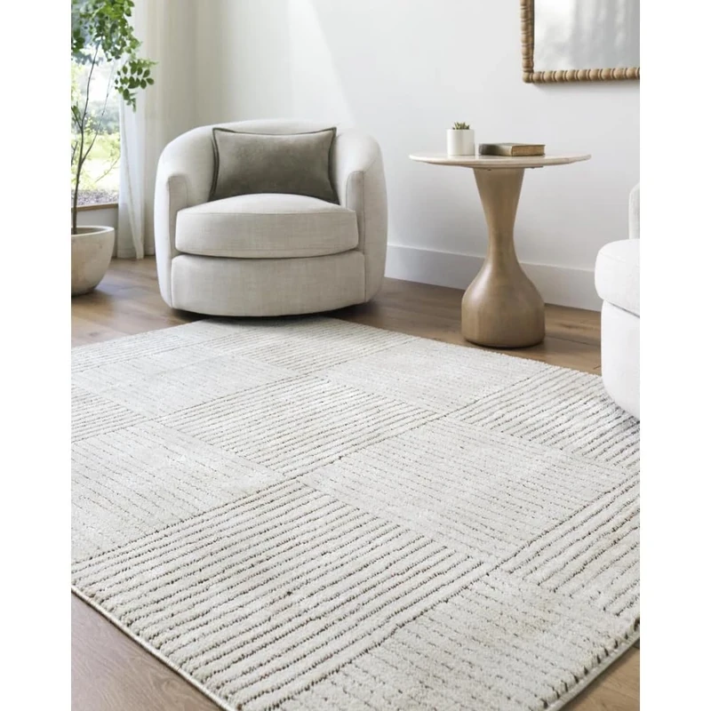 Livabliss x Galey Alix Shaggy Rug - Modern Berber Rugs Living Room, Large 160x213 cm, Soft Shaggy Rugs for Bedroom - Neutral Boho Fluffy Rug, Easy Care Plush Thick Pile - Ivory, Dark Brown