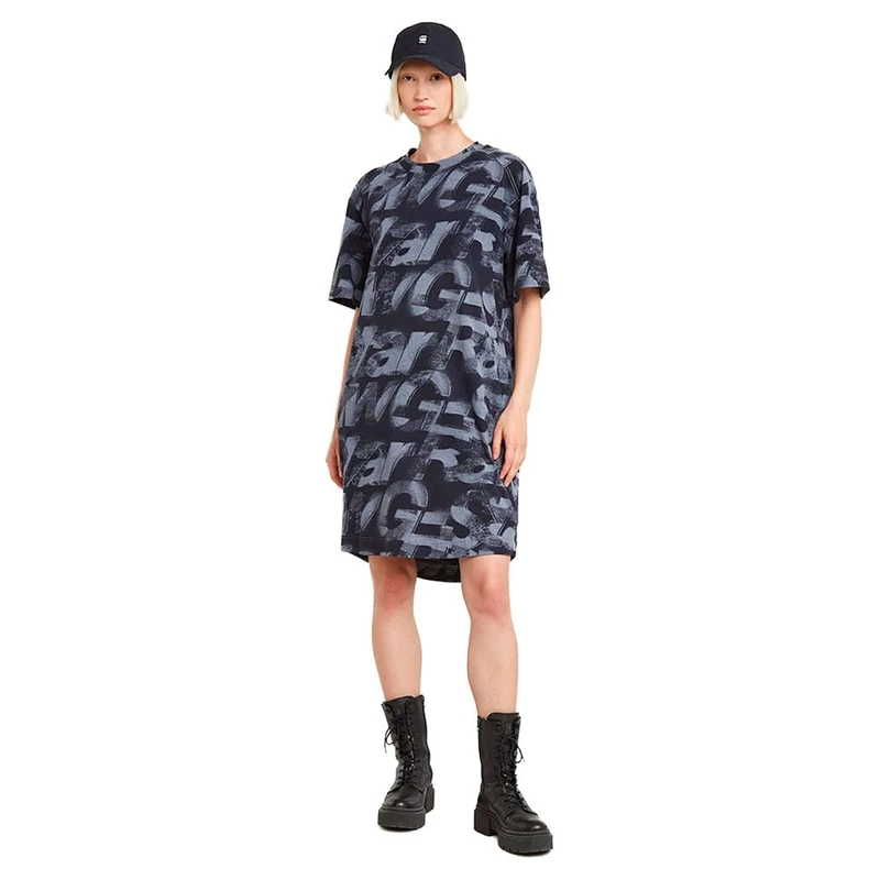 G-Star Women's Sprayed Letters Loose Dress, Multicolour (osaka blue sprayed letters D26082-D611-H317), XL