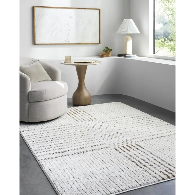 Livabliss x Galey Alix Shaggy Rug - Modern Berber Rugs Living Room, Large 160x213 cm, Soft Shaggy Rugs for Bedroom - Neutral Boho Fluffy Rug, Easy Care Plush Thick Pile - Ivory, Dark Brown