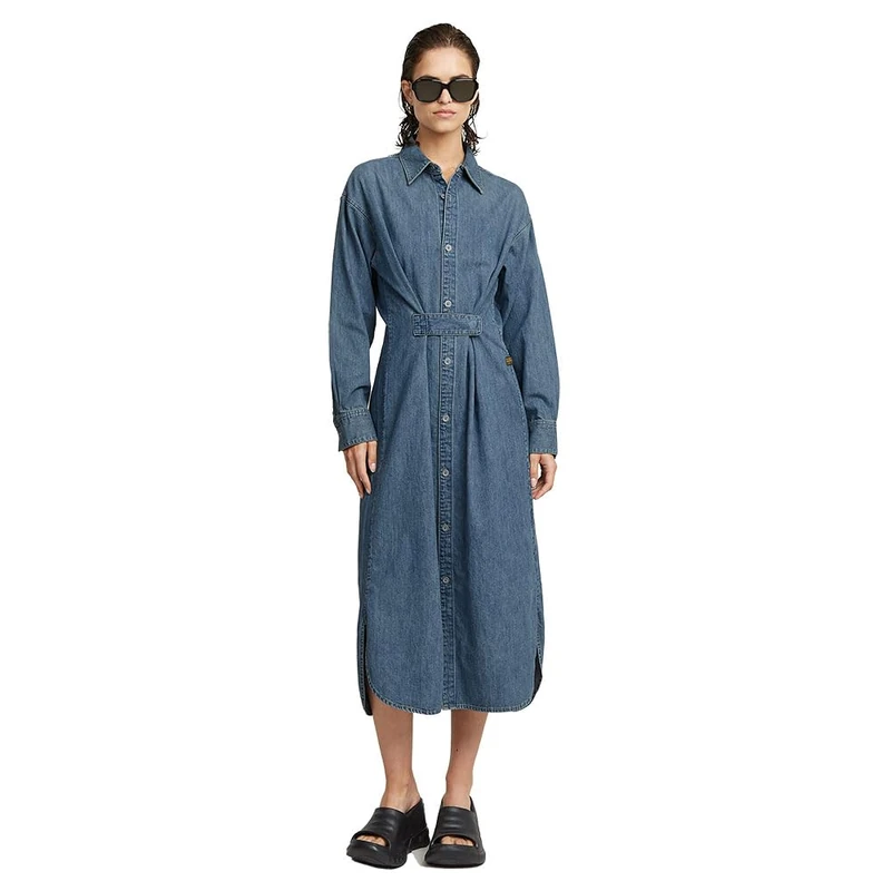 G-Star Women's Long Tab Shirt Dress, Blue (faded cricket blue D25183-D252-D891), XXL