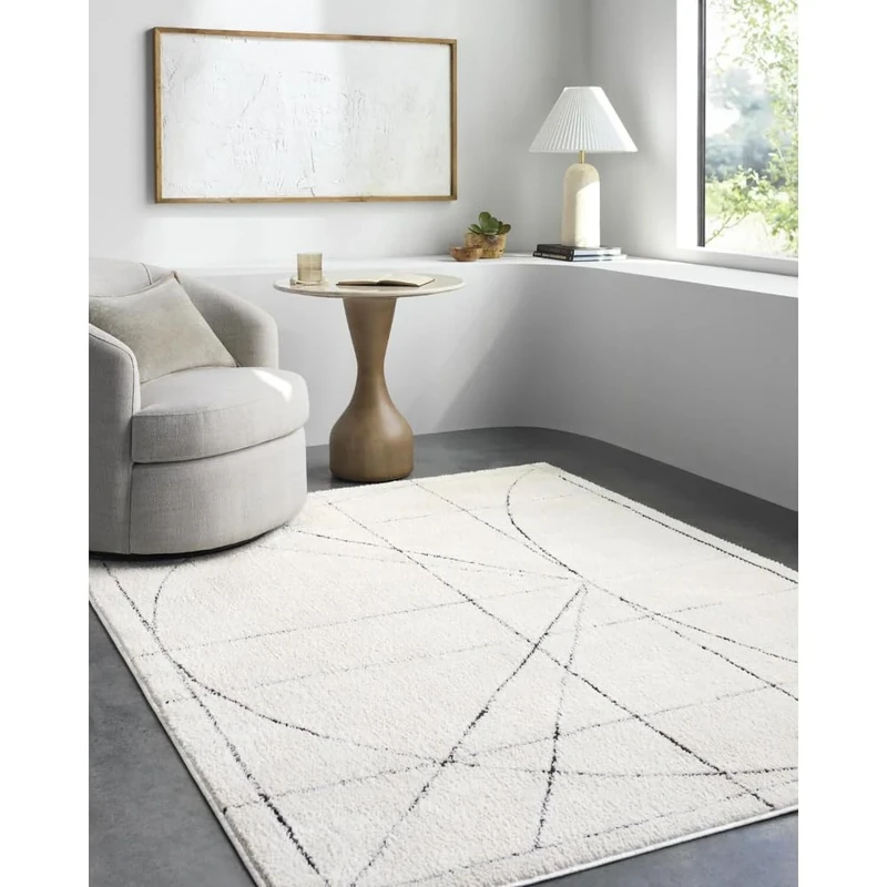 Livabliss x Galey Alix Shaggy Rug - Modern Berber Rugs Living Room, Large 200x275 cm, Soft Shaggy Rugs for Bedroom - Neutral Boho Fluffy Rug, Easy Care Plush Thick Pile - Ivory, Black