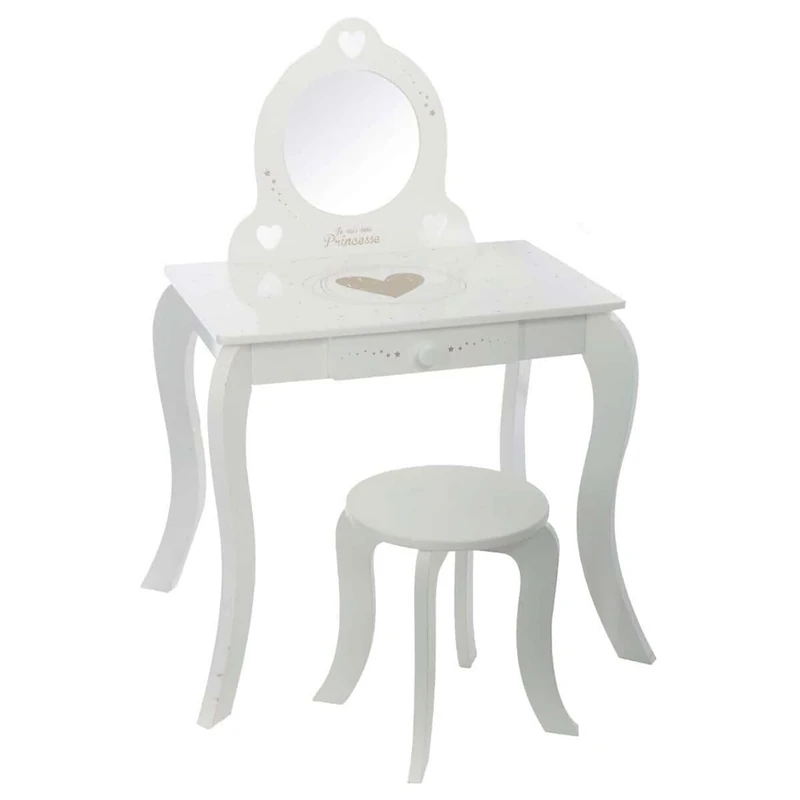 Well Home - Dressing Table with Mirror and Stool, Classic Design, Makeup Table with 1 Drawer - Beauty Corner