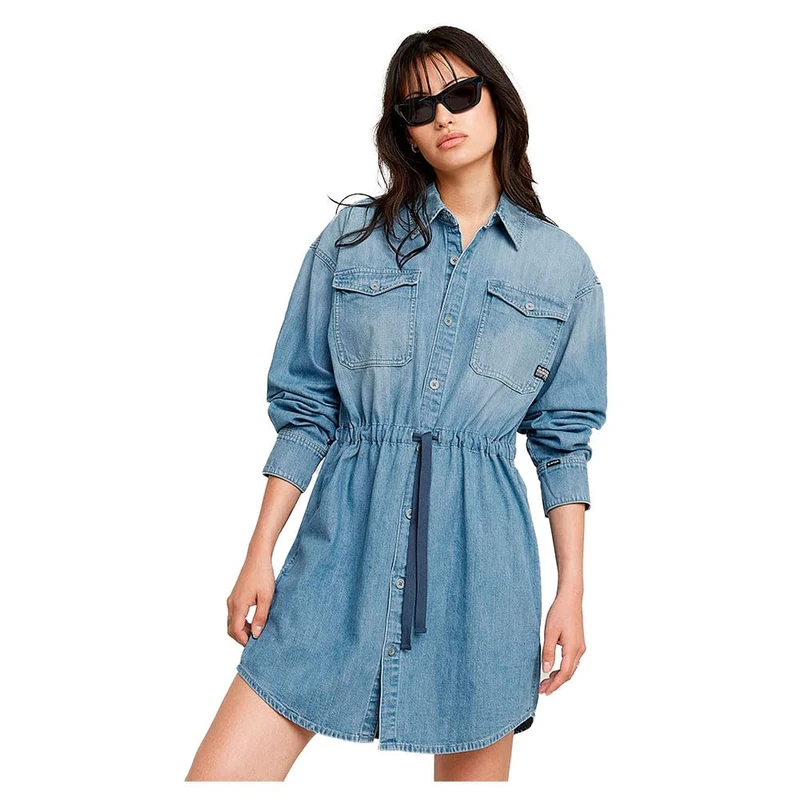 G-Star Women's Relaxed Drawcord Denim Dress , Blue (faded thames D24353-D252-G614), L