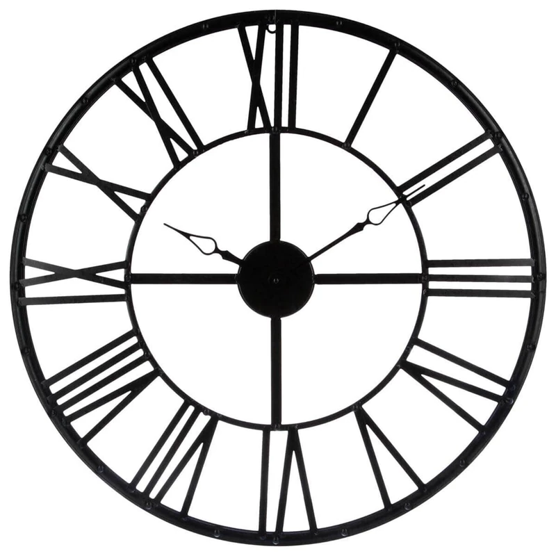 WELL HOME MOBILIARIO & DECORACIÓN Vintage Metal Clock for Decoration Diameter 69.5 cm, Black/White, D. Ø69,5 x P. 4cm