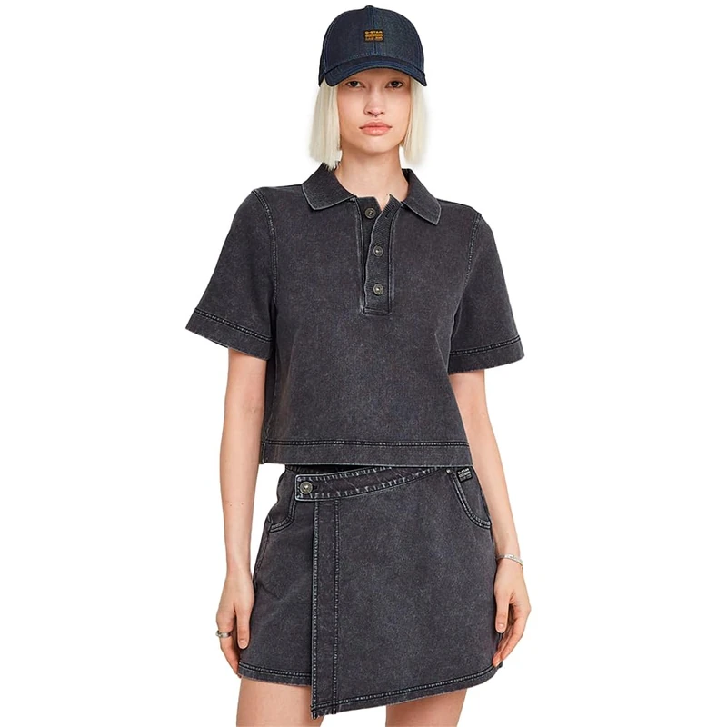G-Star Women's Overdyed Polo Sweater, Black (dk black marble gd D26086-D966-H261), M