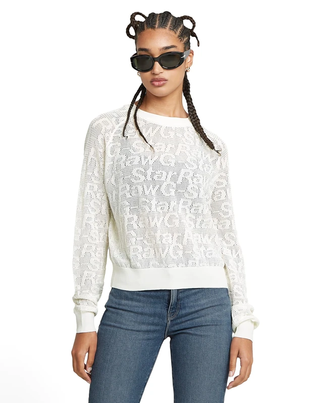 G-Star Women's Pointelle Lightweight Knitted Sweater, White (lt chalk D26059-D166-1284), M