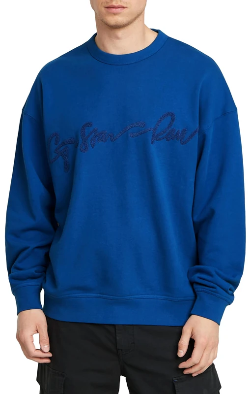 G-Star Men's Chenille G-Script Loose Sweater, Blue (pilot D25134-D257-1235), XS