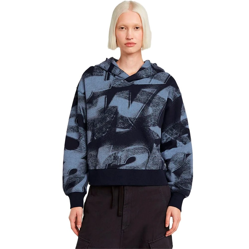G-Star Women's Sprayed Letters Loose Hooded Sweater, Multicolour (osaka blue sprayed letters D26088-D325-H317), M