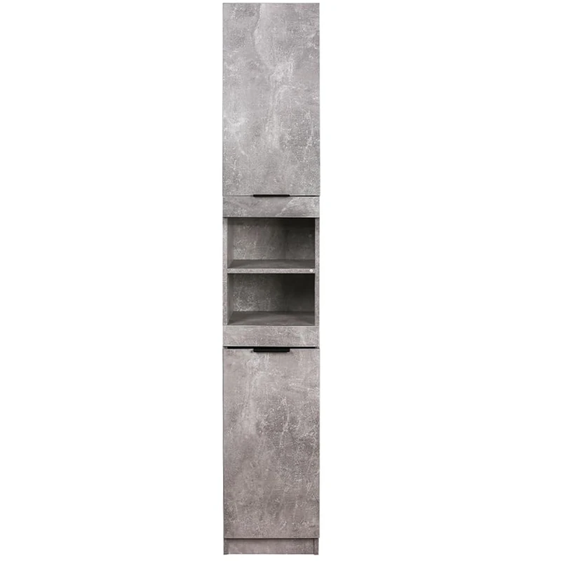 Shally Dogan Space-Saving High Column Cabinet, 2 Doors and 2 Shelves, Narrow Freestanding Cabinet, Multipurpose Storage Cabinet, Living Room, Bathroom, Kitchen, Bookcase, Office (Cement)