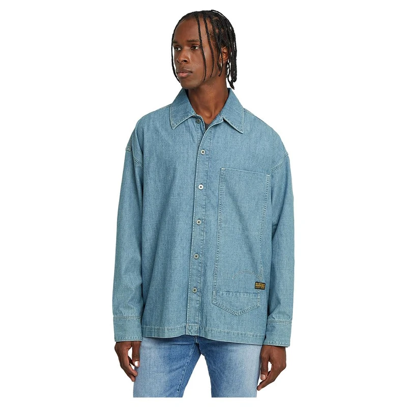 G-Star Men's Long Pocket Boxy Fit Shirt, Blue (faded breeze D26334-D953-H167), L - Image 1