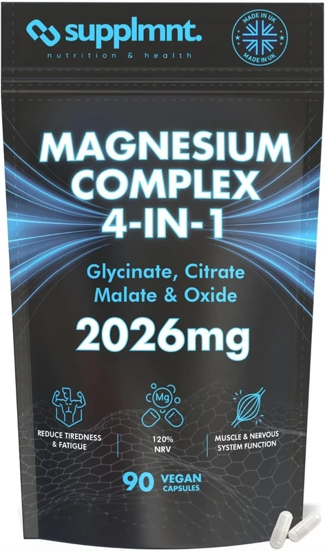Supplmnt. Magnesium Glycinate 4-in-1 Complex - 2026mg Supplements as Bisglycinate, Citrate, Malate & Oxide 90 Vegan Capsules, Triple High Absorption 449mg Elemental, UK Made