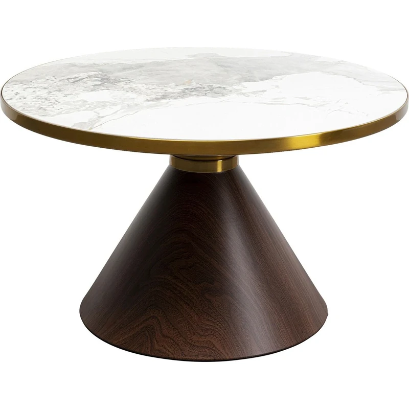 Kare Design Coffee Table Cono Ceramic, Brown, Marble Look, Stoneware Tabeltop, Diameter 70cm, Modern, Elegant, Round Sofa Side Table, Decorative Home Accessories, Room Decor for Living Room