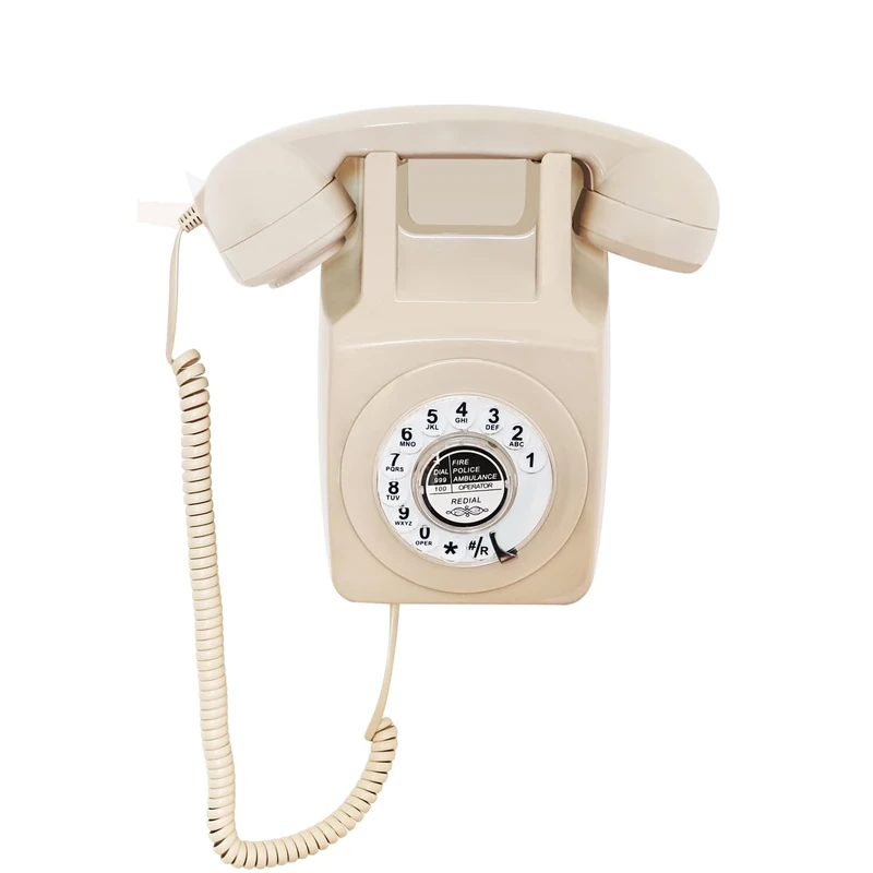 Vintage Wall Telephone, Retro Rotary Dial Landline Phone, Classic Corded Wall-Mount Home Phone, Ivory Antique Old Fashioned Working Telephone with Redial for Office/Hotel/School/Gift