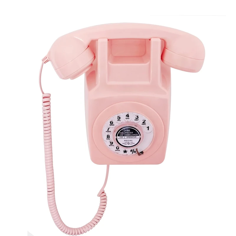 Retro Landline Telephone, Artisam Classic Corded Wall Phone, Vintage Old Fashion Wall Mount Rotary Dial Phone with Redial Function for Home Office Hotel School