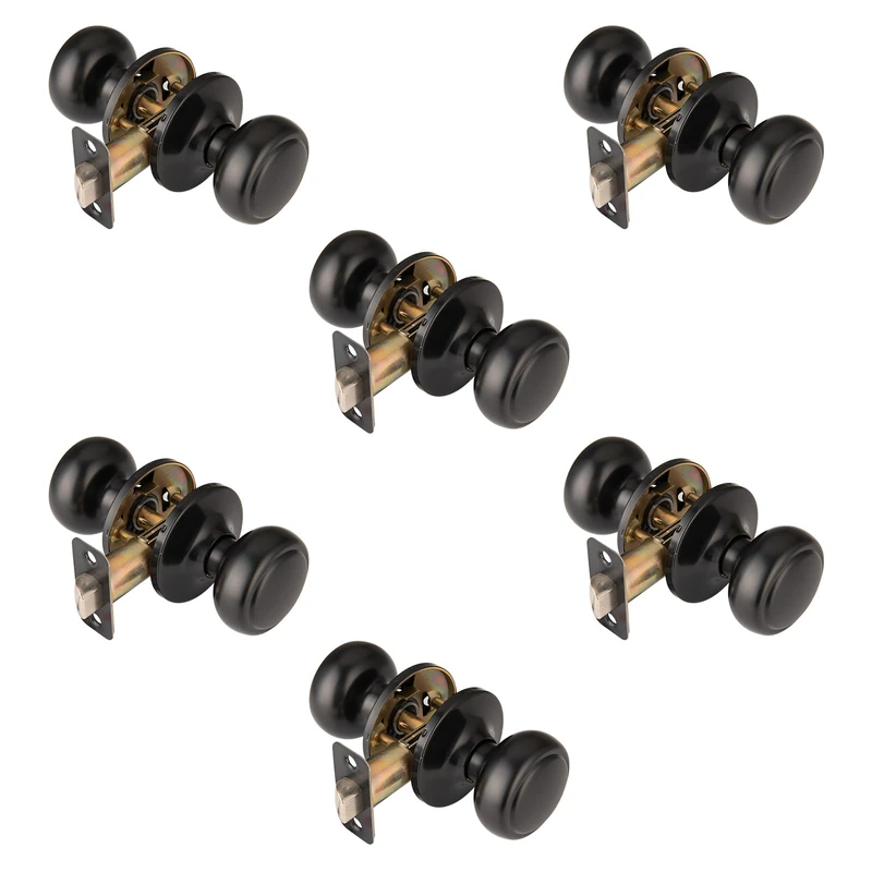 NCSEN 6 Pack Matte Black Door Knobs,Interior Door Knob with Lock,Coastal Style Door knob for Hall