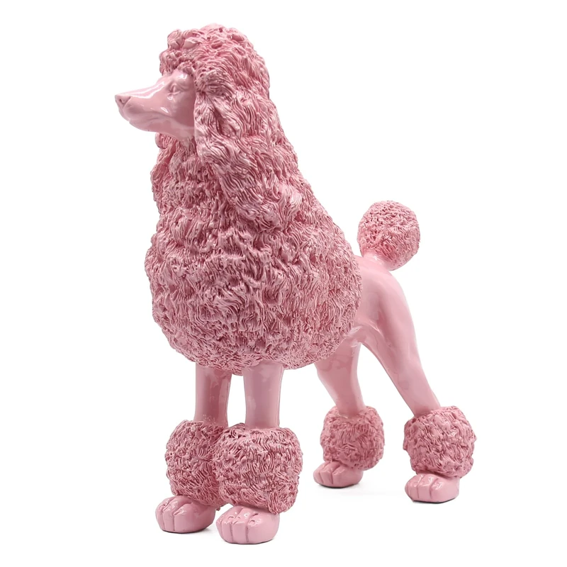 Lukitas Standing Pink Poodle Sculpture Decor, Decorative Dog Statue, Animal Ornament for Garden Home, Resin 10''