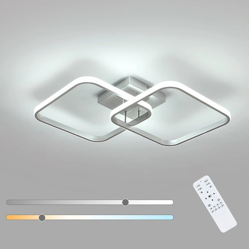 Toolight 50W 5625LM Dimmable LED Ceiling Light, 64 cm Ceiling Light with Remote Control, 3000K-6500K, Modern Acrylic Square Ceiling Light for Bedroom, Bathroom, Living Room, Kitchen, Silver