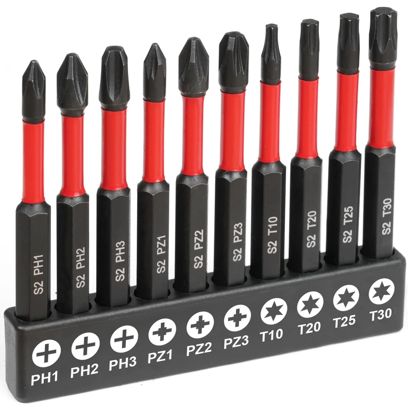 Flintronic 10pc Screwdriver Set, Magnetic Impact Driver Bit Set, S2 Steel Torx, Phillips, Pozidriv, Tamper Proof Torx PH1-PH3, PZ1-PZ3, T10-T30