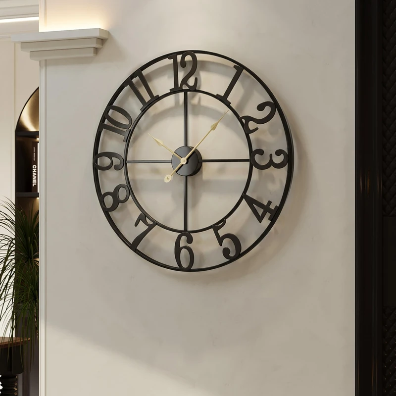 Cuspin Large Wall Clock, 24 Inch Black Clocks for Living Room, Modern Metal Round Battery-Operated Decorative Wall Clock, Arabic Numerals Silent Non Ticking for Kitchen Mantel Bedroom Office Decor
