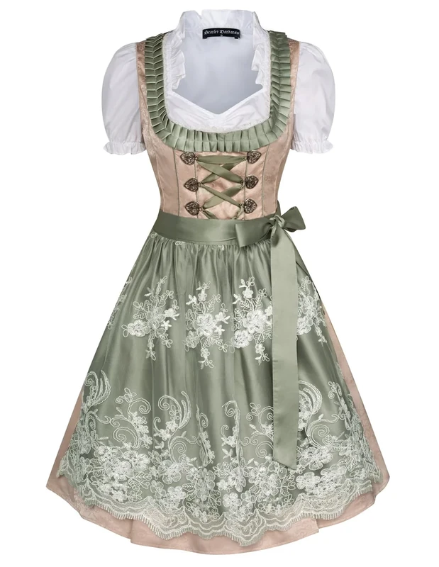 SCARLET DARKNESS Women's 3 Pcs German Dirndl Dress Costumes for Bavarian Oktoberfest Carnival Beige 2XL